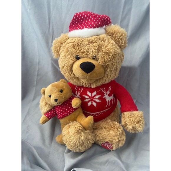 Home Accents Christmas 12 in. Animated Sitting Storytelling Bear and Baby - Picture 2 of 10